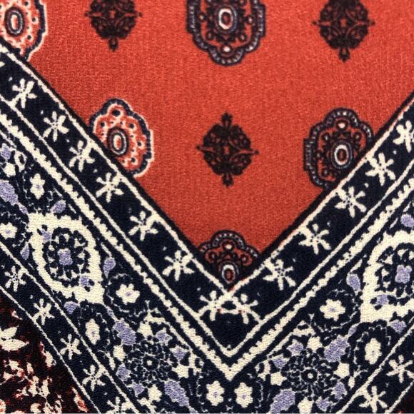 Rewind Boho Inspired Red White Blue Scoop Neck Roll sleeve Mixed Media Top - Picture 9 of 16